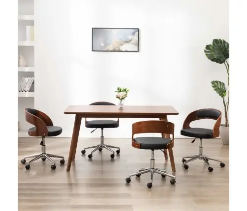 Grozāmi Virtuves Krēsli, 4 Gb., Liekts Koks, Melna Mākslīgā Āda Vidaxl