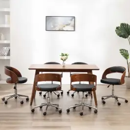 Grozāmi Virtuves Krēsli, 6 Gb., Liekts Koks, Melna Mākslīgā Āda Vidaxl