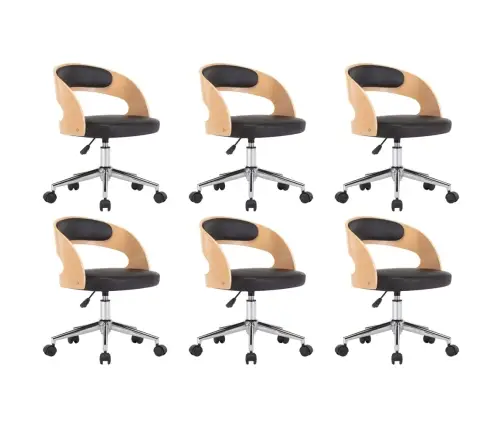 Grozāmi Virtuves Krēsli, 6 Gb., Liekts Koks, Melna Mākslīgā Āda Vidaxl