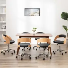 Grozāmi Virtuves Krēsli, 6 Gb., Liekts Koks, Melna Mākslīgā Āda Vidaxl