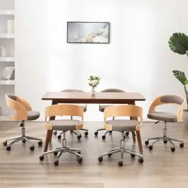 Grozāmi Virtuves Krēsli, 6 Gab., Liekts Koks, Pelēkbrūns Audums Vidaxl