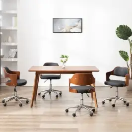 Grozāmi Virtuves Krēsli, 4 Gb., Liekts Koks, Melna Mākslīgā Āda Vidaxl