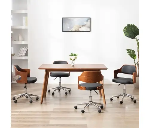 Grozāmi Virtuves Krēsli, 4 Gb., Liekts Koks, Melna Mākslīgā Āda Vidaxl