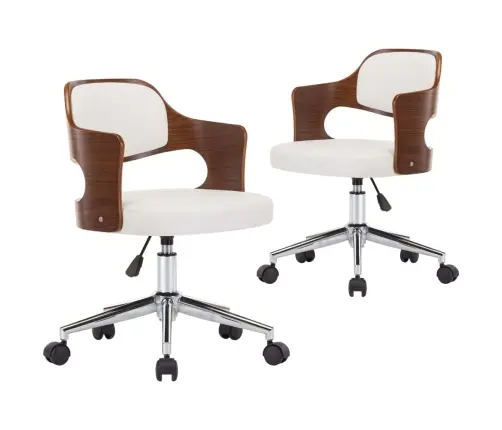 Pöörlevad Söögitoolid 2 Tk, Valge, Painutatud Puit, Kunstnahk