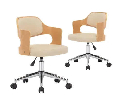 Valgomojo Kėdės, 2Vnt., Kreminės, Lenkta Mediena/Dirbtinė Oda