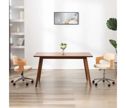 Valgomojo Kėdės, 2Vnt., Kreminės, Lenkta Mediena/Dirbtinė Oda