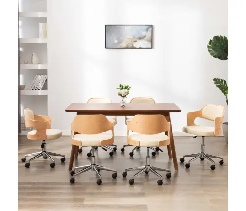 Pöörlevad Söögitoolid 4 Tk Kreemjas, Painutatud Puit, Kunstnahk