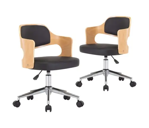 Valgomojo Kėdės, 2Vnt., Juodos, Mediena Ir Dirbtinė Oda