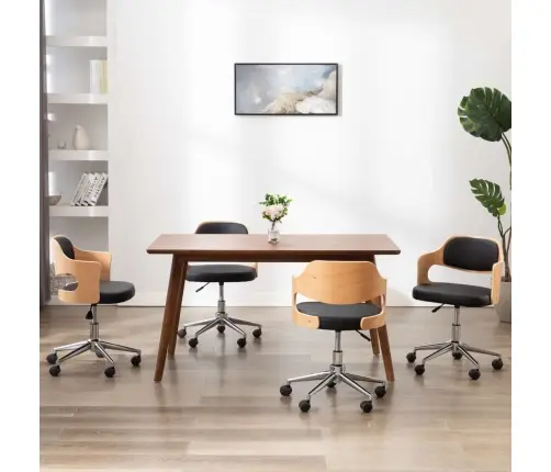 Grozāmi Virtuves Krēsli, 4 Gb., Liekts Koks, Melna Mākslīgā Āda Vidaxl