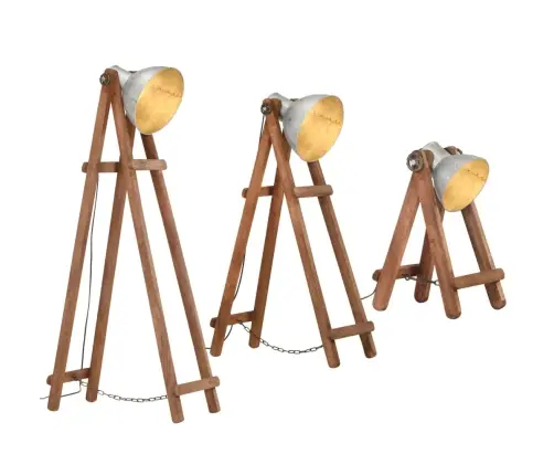 Põrandalambid, 3 Tk, Hõbedane, E27, Mangopuit