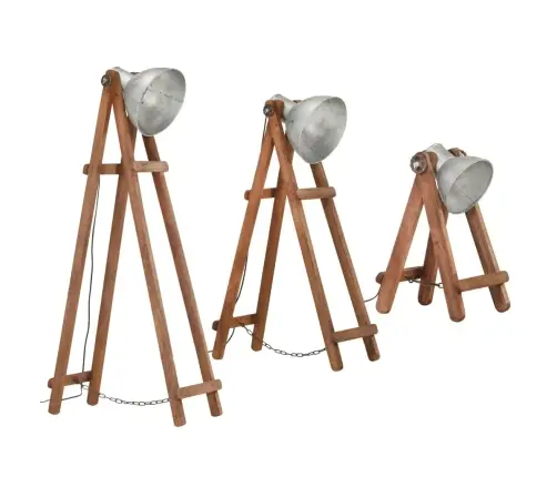 Põrandalambid, 3 Tk, Hõbedane, E27, Mangopuit