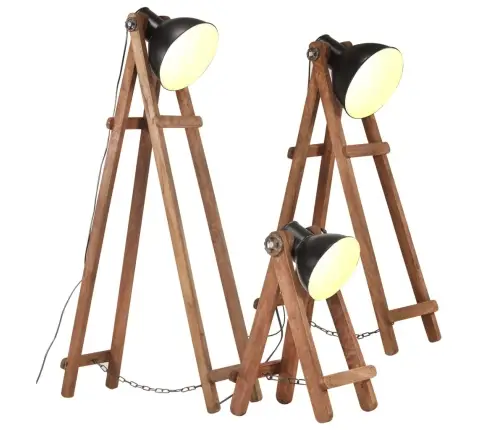 Põrandalambid, 3 Tk, Must, E27, Mangopuit