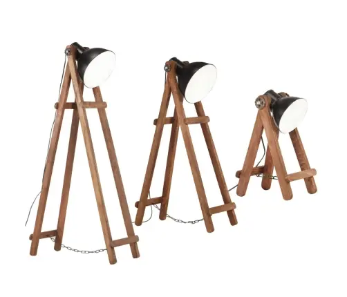 Põrandalambid, 3 Tk, Must, E27, Mangopuit