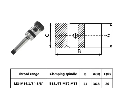 Urbjmašīnas Patrona B18 Ar Mt3 Kātu, Iekšējai Vītnei M3-M16 Vidaxl