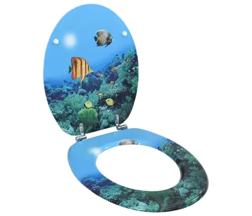 Tualetes Poda Sēdeklis Ar Vāku, Mdf, Jūras Dzelmes Dizains Vidaxl