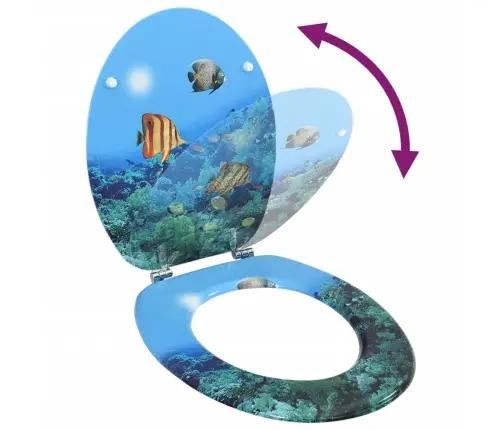 Tualetes Poda Sēdeklis Ar Vāku, Mdf, Jūras Dzelmes Dizains Vidaxl