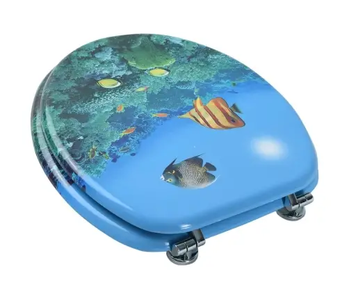 Tualetes Poda Sēdeklis Ar Vāku, Mdf, Jūras Dzelmes Dizains Vidaxl