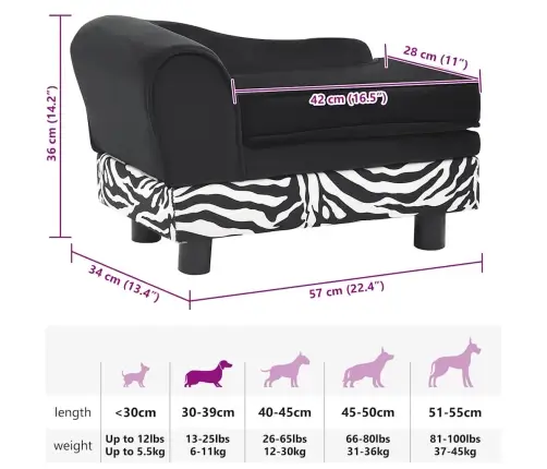 Dīvāns Suņiem, Melns, 57X34X36 Cm, Plīšs Vidaxl