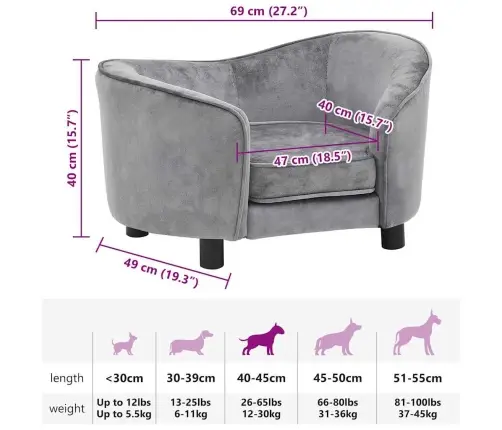 Dīvāns Suņiem, Pelēks, 69X49X40 Cm, Plīšs Vidaxl