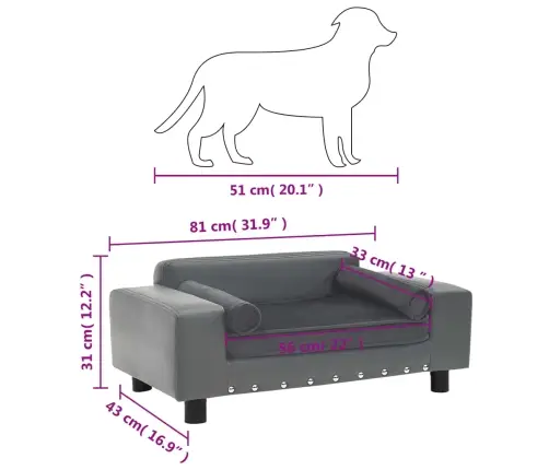 Suņu Dīvāns, Pelēks, 81X43X31 Cm, Plīšs, Mākslīgā Āda Vidaxl