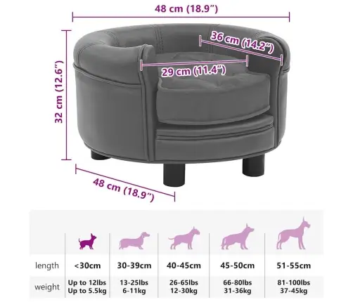 Suņu Dīvāns, Pelēks, 48X48X32 Cm, Plīšs, Mākslīgā Āda Vidaxl