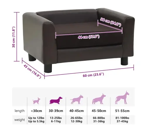 Lova Šunims, Ruda, 60X43X30cm Pliušas Ir Dirbtinė Oda