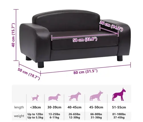 Suņu Dīvāns, Brūns, 80X50X40 Cm, Mākslīgā Āda Vidaxl