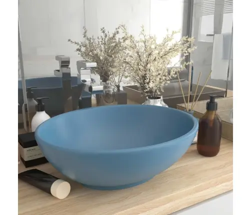 Izlietne, Ovāla Forma, 40X33 Cm, Matēta Gaiši Zila Keramika Vidaxl