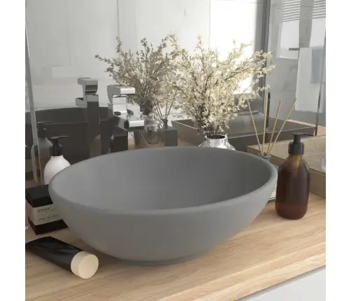 Izlietne, Ovāla Forma, 40X33 Cm, Matēta Gaiši Pelēka Keramika Vidaxl