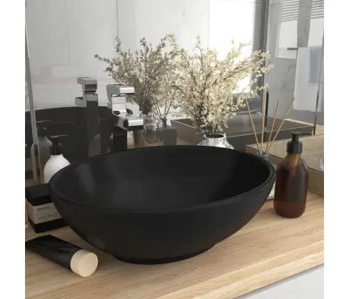 Prabangus Praustuvas, Matinis Juodas, 40X33cm Keramika, Ovalus