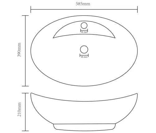 Valamu Ülevooluga, Ovaalne Matt Must 58,5 X 39 Cm Keraamiline