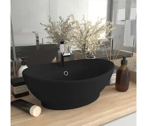Valamu Ülevooluga, Ovaalne Matt Must 58,5 X 39 Cm Keraamiline