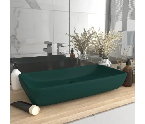 Izlietne, Taisnstūra, 71X38 Cm, Matēta Tumši Zaļa Keramika Vidaxl