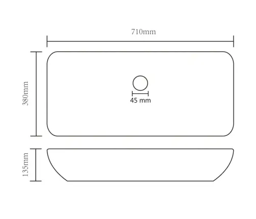 Prabangus Praustuvas, Pilkas, 71X38cm Keramika, Stačiakampis