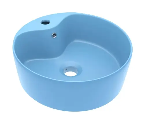 Izlietne Ar Noteci, 36X13 Cm, Matēta Gaiši Zila Keramika Vidaxl