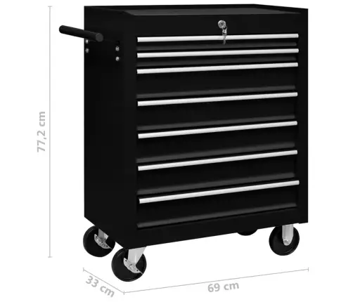 Instrumentu Ratiņi Ar 7 Atvilktnēm, Melni   Vidaxl