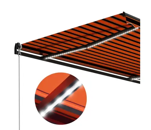 Käsitsi Sissetõmmatav Varikatus, Led 450X300 cm Oranž Ja Pruun