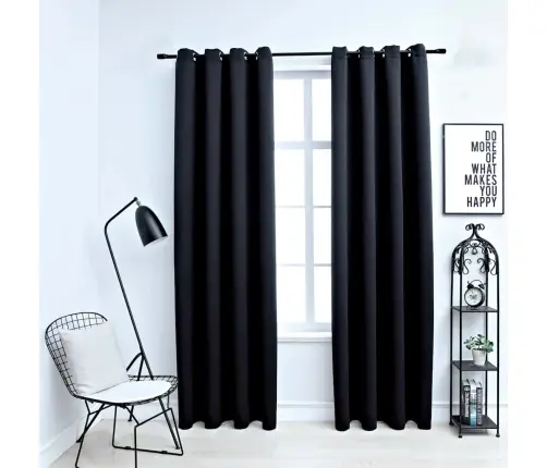 Pimendavad Kardinad Rõngastega 2 Tk, Mustad, 137 X 213 cm Kangas Pimendavad Kardinad Rõngastega 2 Tk, Mustad, 137 X 213 cm Kangas