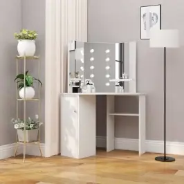 Stūra Spoguļgaldiņš Ar Led Gaismām, Balts  Vidaxl