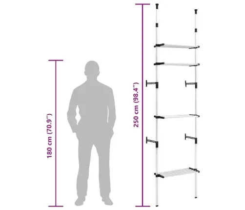 Teleskoopne Garderoobisüsteem Riiulitega, Alumiinium