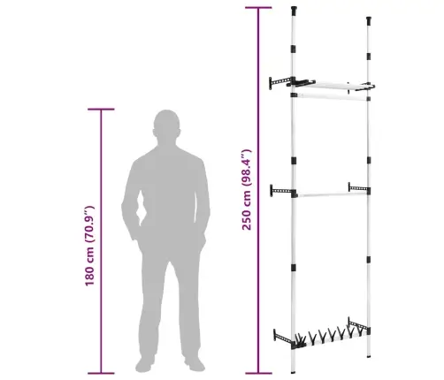 Drabužių Spintos Sistema Su Strypais Ir Lentyna, Aliuminis