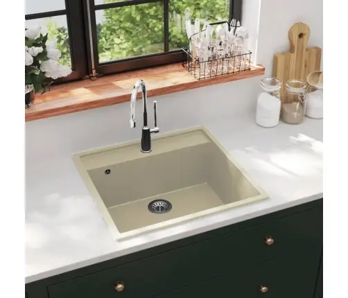 Virtuves Izlietne Ar Noteci, Bēšs Granīts Vidaxl