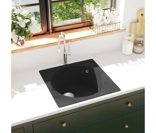 Virtuves Izlietne Ar Noteci, Melns Granīts Vidaxl