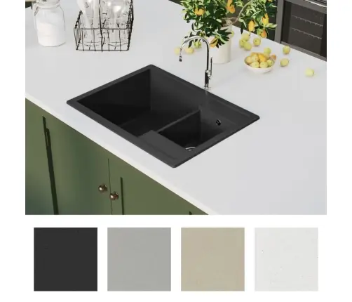 Virtuves Izlietne Ar Noteci, 2 Bļodas, Melns Granīts Vidaxl