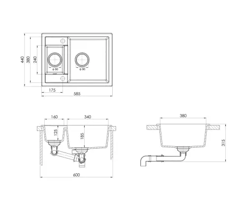Virtuves Izlietne Ar Noteci, 2 Bļodas, Melns Granīts Vidaxl