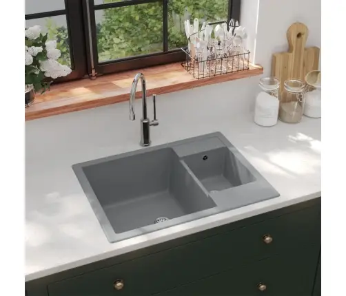 Virtuves Izlietne Ar Noteci, 2 Bļodas, Pelēks Granīts Vidaxl