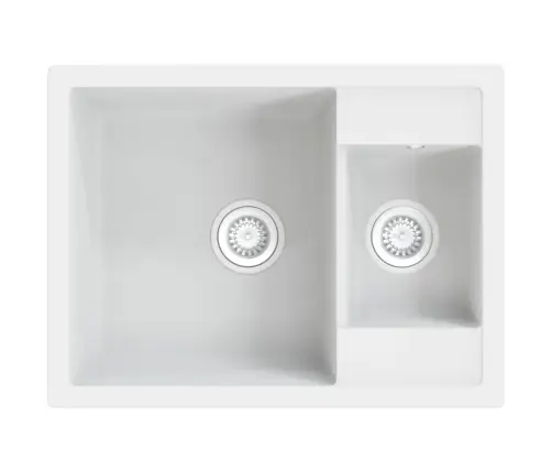 Köögivalamu Ülevooluavaga, Kaks Kraanikaussi, Valge, Graniit