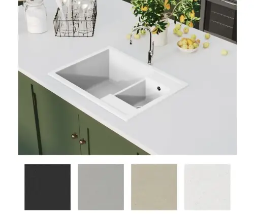 Köögivalamu Ülevooluavaga, Kaks Kraanikaussi, Valge, Graniit