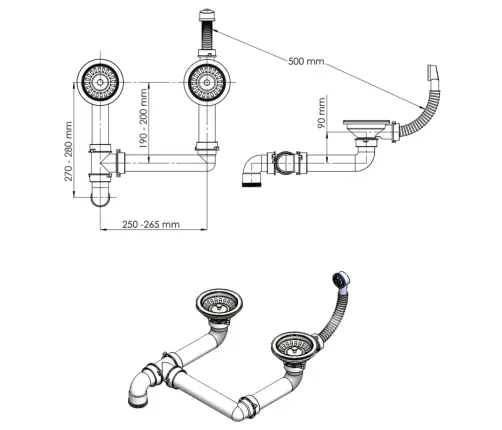 Köögivalamu Ülevooluavaga, Kaks Kraanikaussi, Valge, Graniit