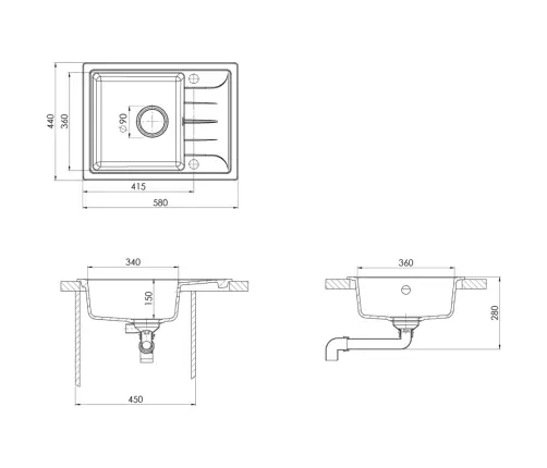 Köögivalamu Ülevooluavaga, Ovaalne, Hall, Graniit